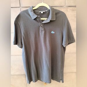 Lacoste Men's Black Polo with Blue Crocodile Logo and monogram Slim Fit XL